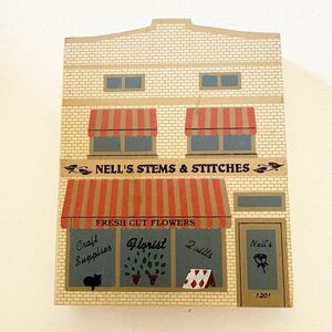 The Cat's Meow Village House Nells Stems Stitches 1990 Signed Cottage Country